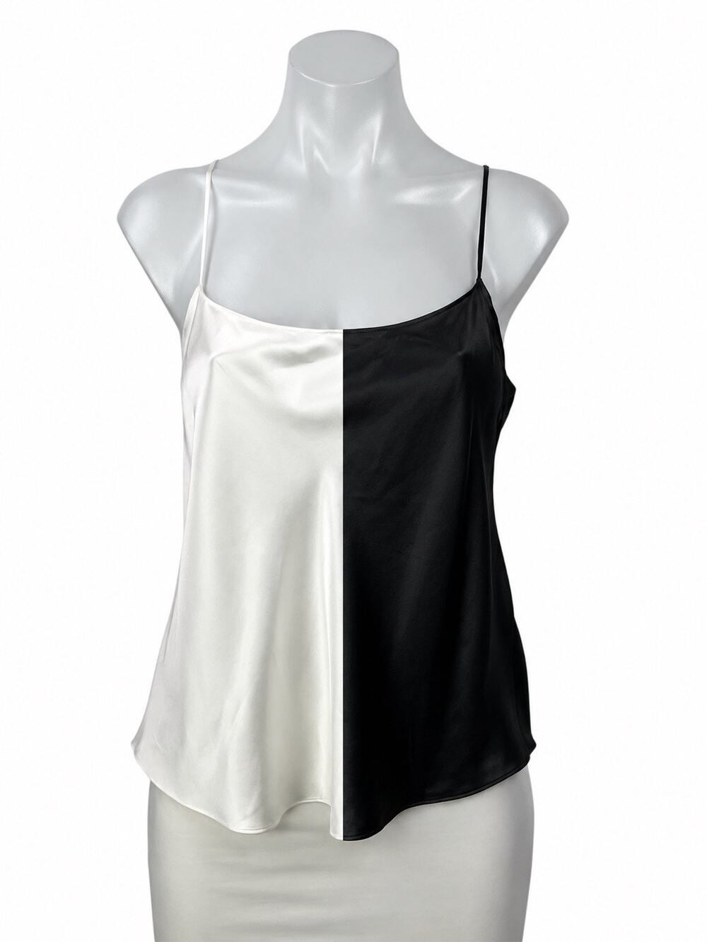 Club Monaco White Black Sleeveless Silk Satin Cami Camisole Two Tone Tank Top SP